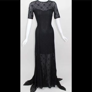 Nina Ricci gown, floral lace with silk slip